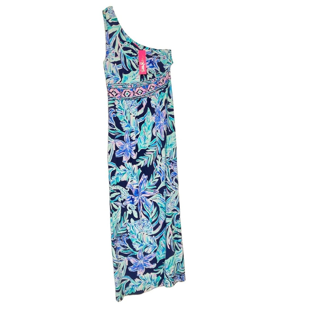 Lilly Pulitzer NWT Malia Maxi Dress High Tide Navy Ready Set Gecko Size Large - Picture 2 of 16